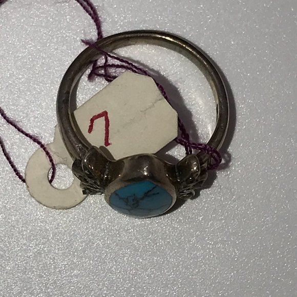 Marquis Turquoise and Sterling Silver Ring, Size 7 - Picture 4 of 8
